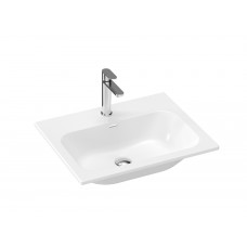 Keraminis praustuvas Ravak Chrome Slim, 60 cm, su skyle maišytuvui ir perpildymui, baltas