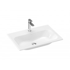 Keraminis praustuvas Ravak Chrome Slim, 70 cm, su skyle maišytuvui ir perpildymui, baltas