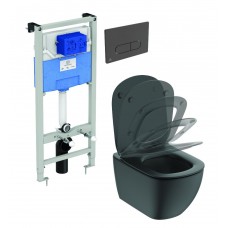 WC rėmo komplektas Ideal Standard ProSys, su WC Tesi Aquablade ir soft-close dangčiu Silk Black M1